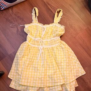 Just Me Yellow Checkered Kids Dress